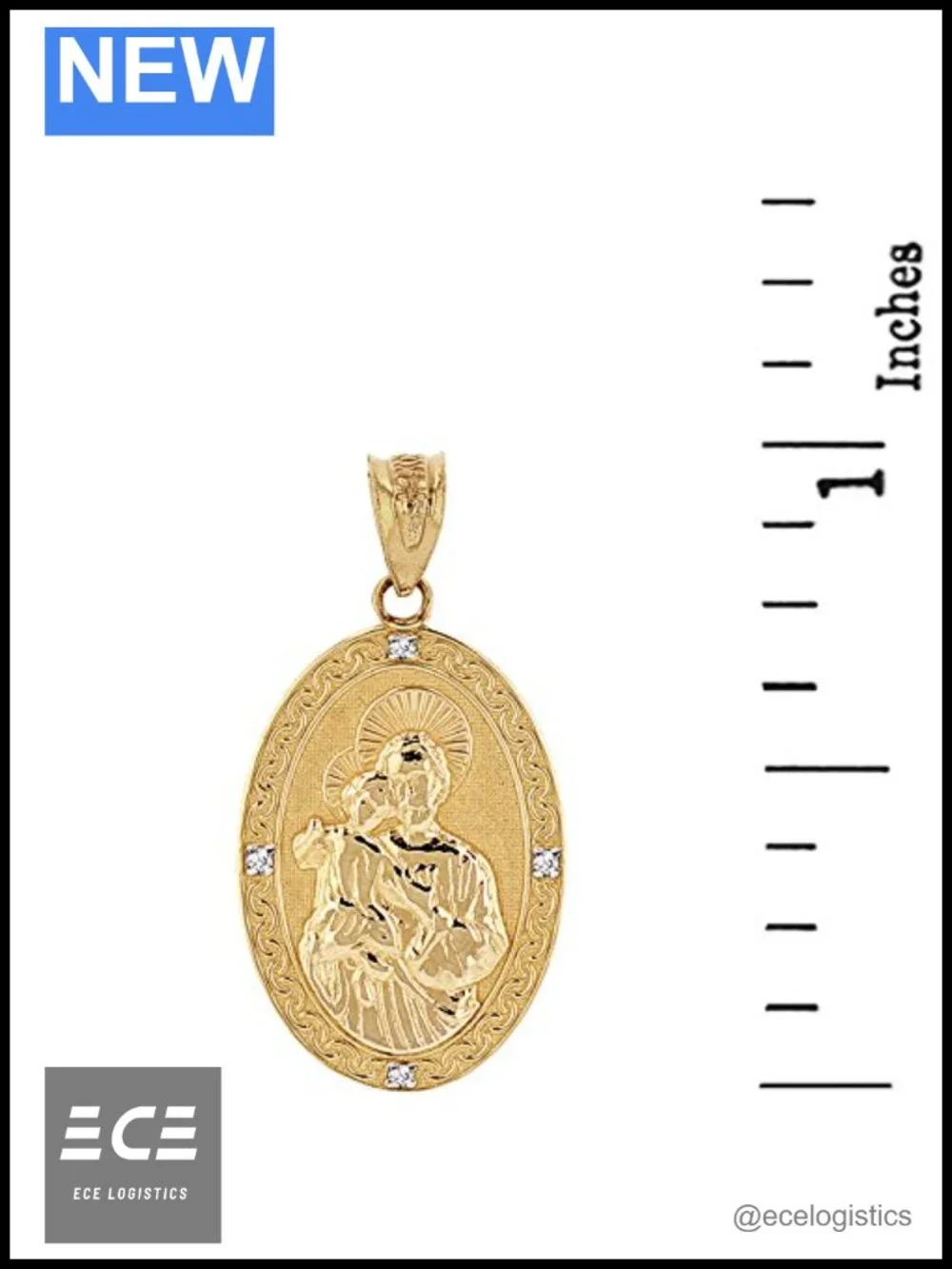 Solid 10k Yellow Gold Saint Joseph Diamond Oval Medal Charm Pendant